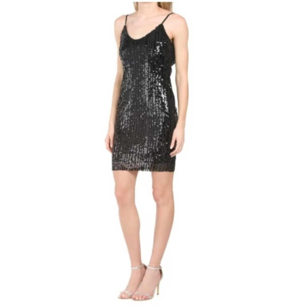 Bebe Black and Gold Sequin Mini Dress Cocktail